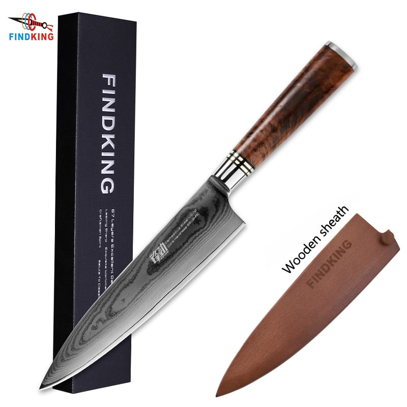 kitchen knife set 8 inch Damascus chef knives with wooden sheath 67 layers VG10 damascus steel Blade Sapele wood handle cutter