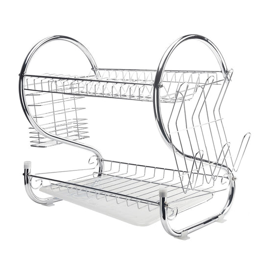 2 Tier Iron Dish Cup Drainer Kitchen Drip Tray Plates Cutlery Rack Holder Large