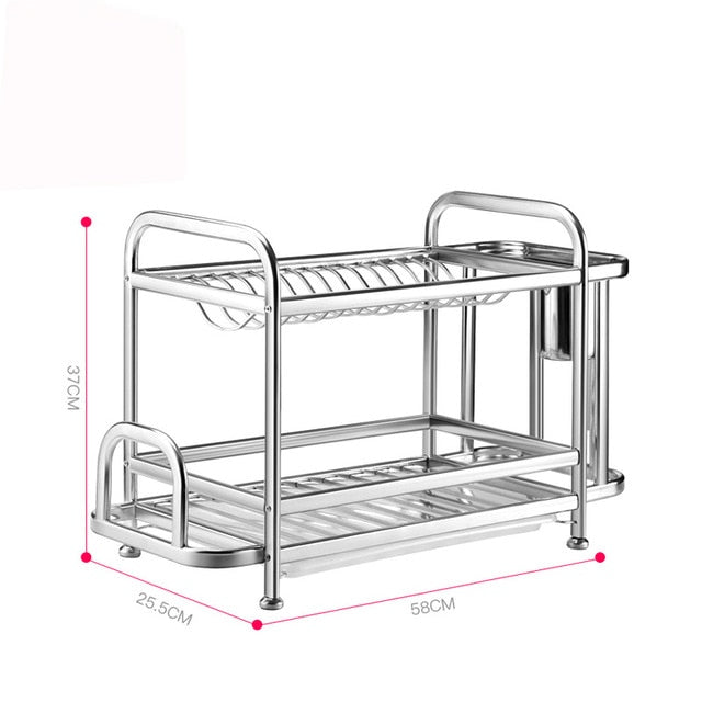 2 Tier Stainless Steel Drying Dish Rack Kitchen Organizer Drainer Plate Holder Cutlery Storage Shelf Sink Folks Accessories