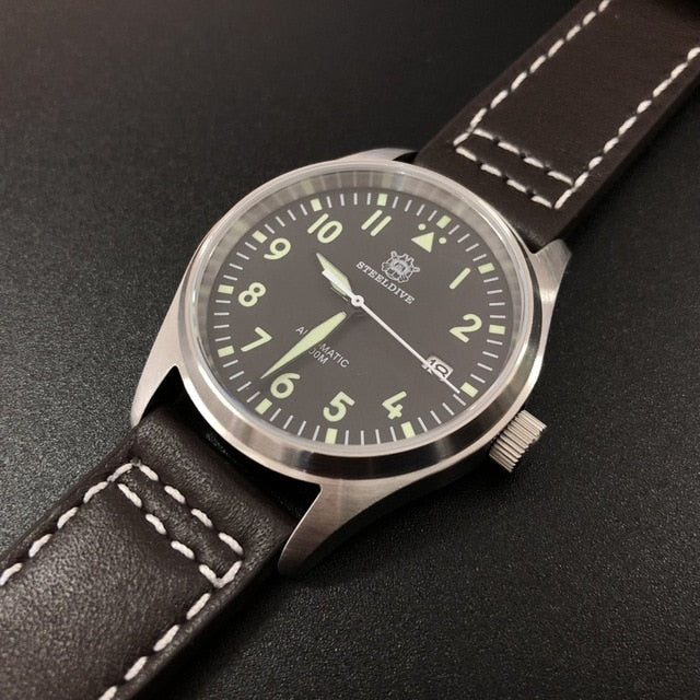 200M Waterproof Diver Mechanical Dive Watch For Men Leather Sapphire Crystal Business Men's Pilot Watch NH35 Automatic Watches