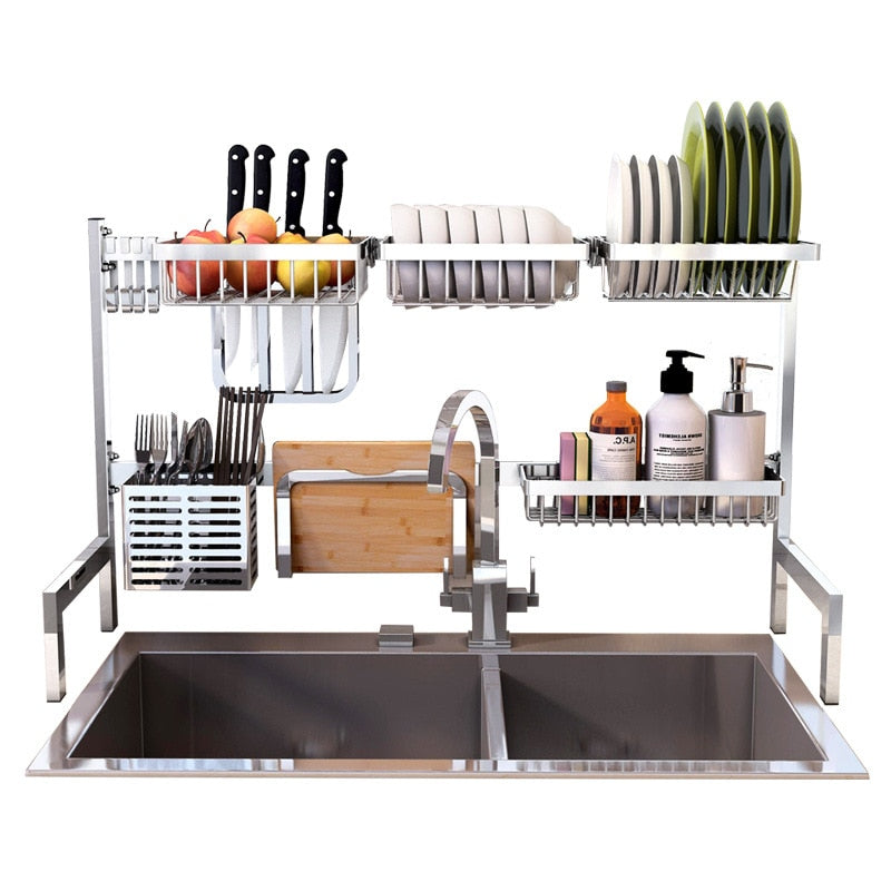 304 Stainless Steel Kitchen Dish Rack Tiktok Hot Plate Cutlery Dish Drainer Sink Drying Rack Storage Holder Kitchen Organizer