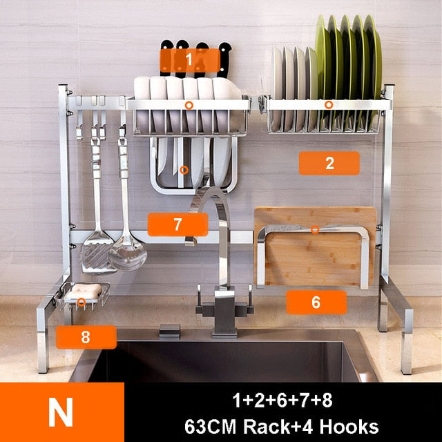 304 Stainless Steel Kitchen Dish Rack Tiktok Hot Plate Cutlery Dish Drainer Sink Drying Rack Storage Holder Kitchen Organizer
