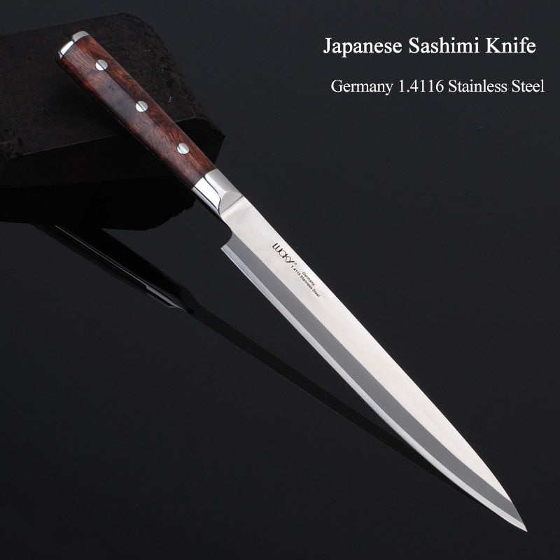 9.5''10.5''inch Japanese Sashimi Sushi Yanagiba Kitchen Knife German Steel Cleaver Fish Fillet Salmon Cooking Knife 8.1.2G