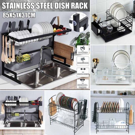 Aluminium Alloy Dish Rack Kitchen Organizer Storage Drainer Drying Plate Shelf Sink Supplies Knife and Fork Container