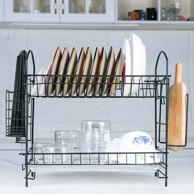 Aluminium Alloy Dish Rack Kitchen Organizer Storage Drainer Drying Plate Shelf Sink Supplies Knife and Fork Container