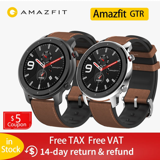 Amazfit GTR 47mm Smart Watch Men 5ATM Waterproof Huami GPS Smartwatch Up to 24 Days Battery AMOLED Screen 12 Sport Modesl