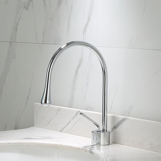 Brushed Golden Basin Faucet Single Lever 360 Rotation Spout Brass Mixer Tap For Kitchen Hot Cold Water Bathroom Basin Water Sink