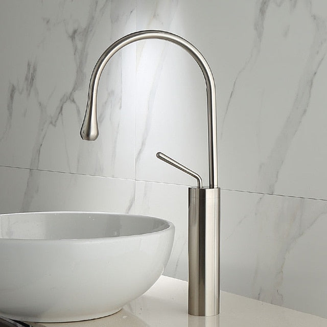 Brushed Golden Basin Faucet Single Lever 360 Rotation Spout Brass Mixer Tap For Kitchen Hot Cold Water Bathroom Basin Water Sink