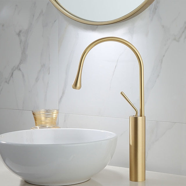 Brushed Golden Basin Faucet Single Lever 360 Rotation Spout Brass Mixer Tap For Kitchen Hot Cold Water Bathroom Basin Water Sink