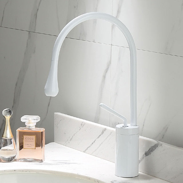 Brushed Golden Basin Faucet Single Lever 360 Rotation Spout Brass Mixer Tap For Kitchen Hot Cold Water Bathroom Basin Water Sink