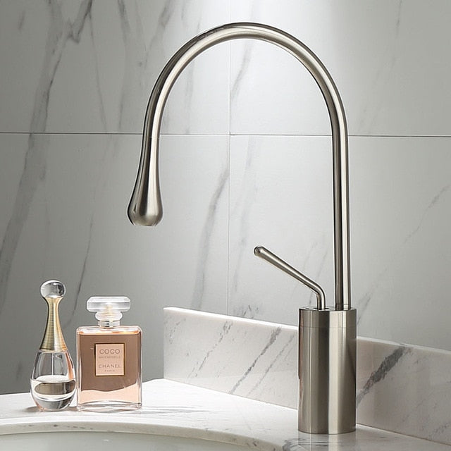 Brushed Golden Basin Faucet Single Lever 360 Rotation Spout Brass Mixer Tap For Kitchen Hot Cold Water Bathroom Basin Water Sink