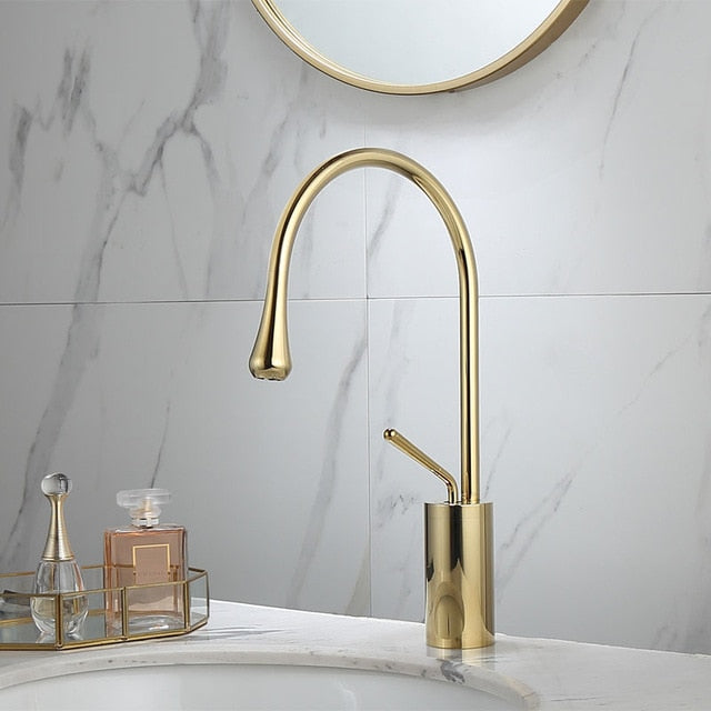 Brushed Golden Basin Faucet Single Lever 360 Rotation Spout Brass Mixer Tap For Kitchen Hot Cold Water Bathroom Basin Water Sink