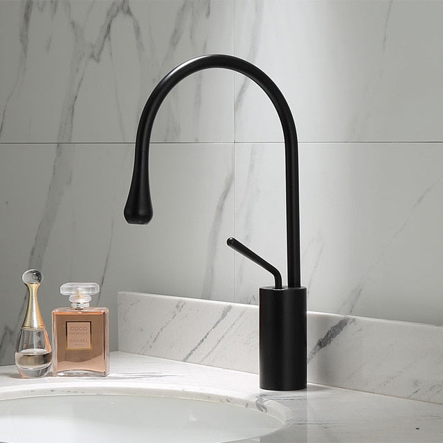Brushed Golden Basin Faucet Single Lever 360 Rotation Spout Brass Mixer Tap For Kitchen Hot Cold Water Bathroom Basin Water Sink