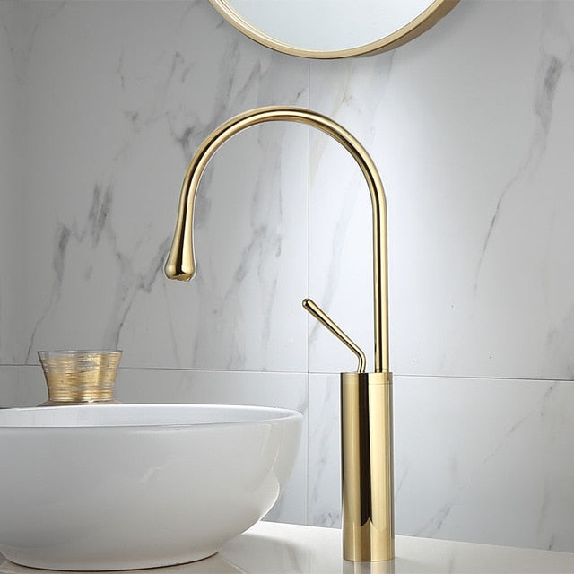 Brushed Golden Basin Faucet Single Lever 360 Rotation Spout Brass Mixer Tap For Kitchen Hot Cold Water Bathroom Basin Water Sink
