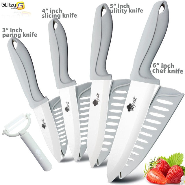 Ceramic Knife 3 4 5 6 inch Kitchen Chef Utility Slicer Paring Ceramic Knives Peeler Set White Zirconia Blade Cooking Cutter Tool