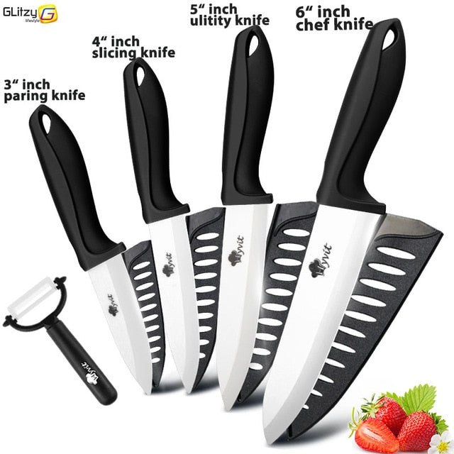 Ceramic Knife 3 4 5 6 inch Kitchen Chef Utility Slicer Paring Ceramic Knives Peeler Set White Zirconia Blade Cooking Cutter Tool