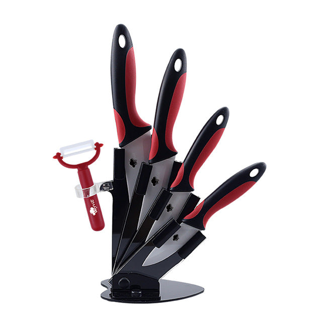 Ceramic Knife Kitchen Knives Holder Chef Slicing Utility Paring Knife White Blade 3 4 5 6 inch + Stand + Peeler Cooking Set