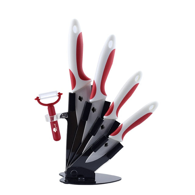 Ceramic Knife Kitchen Knives Holder Chef Slicing Utility Paring Knife White Blade 3 4 5 6 inch + Stand + Peeler Cooking Set