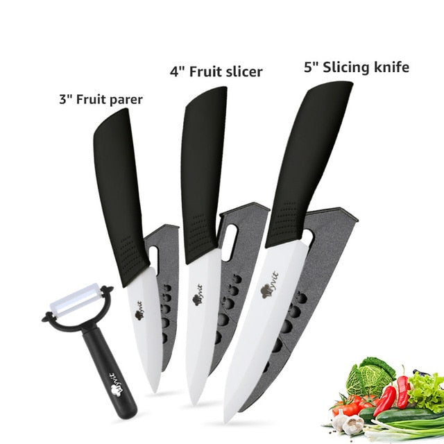 Ceramic Knives Kitchen knives 3 4 5 6 inch Chef knife Cook Set+peeler white zirconia blade Multi-color Handle High Quality