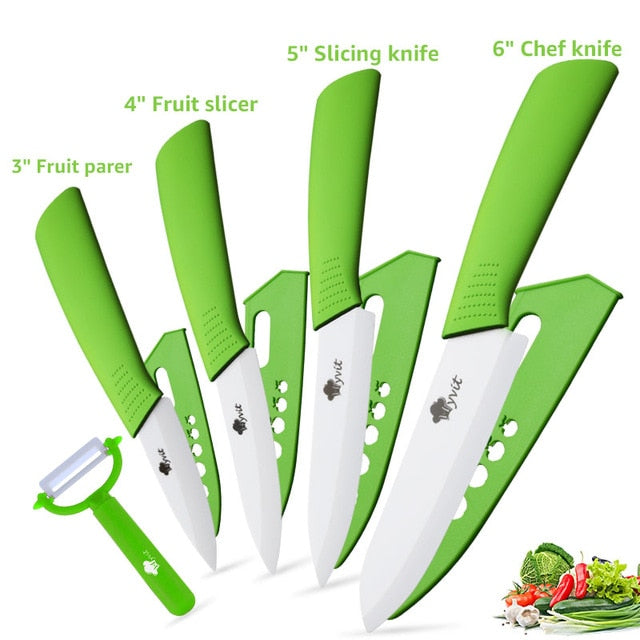 Ceramic Knives Kitchen knives 3 4 5 6 inch Chef knife Cook Set+peeler white zirconia blade Multi-color Handle High Quality