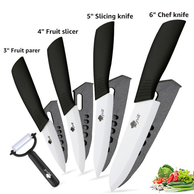 Ceramic Knives Kitchen knives 3 4 5 6 inch Chef knife Cook Set+peeler white zirconia blade Multi-color Handle High Quality