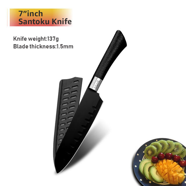 Chef Knives Stainless Steel Knives Tools Black Blade Paring Utility Santoku Chef Slicing Bread Kitchen Accessories Set Tools