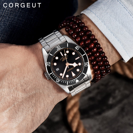 Corgeut Luxury Brand Schwarz Bay Men Automatic Mechanical Watch Military Sport Swim Clock Leather Mechanical Wrist Watches 2010C