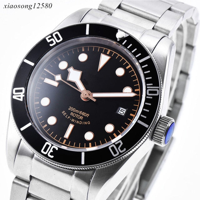 Corgeut Luxury Brand Schwarz Bay Men Automatic Mechanical Watch Military Sport Swim Clock Leather Mechanical Wrist Watches 2010C