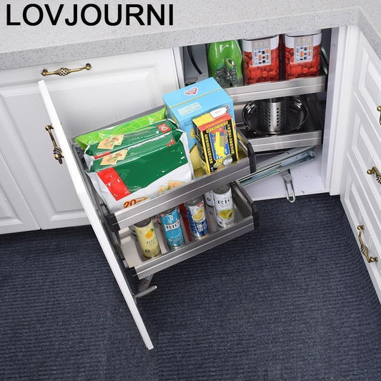Cupboard Storage Accessories Organizador Stainless Steel Cocina Organizer Rack Kitchen Cabinet Cestas Para Organizar Basket