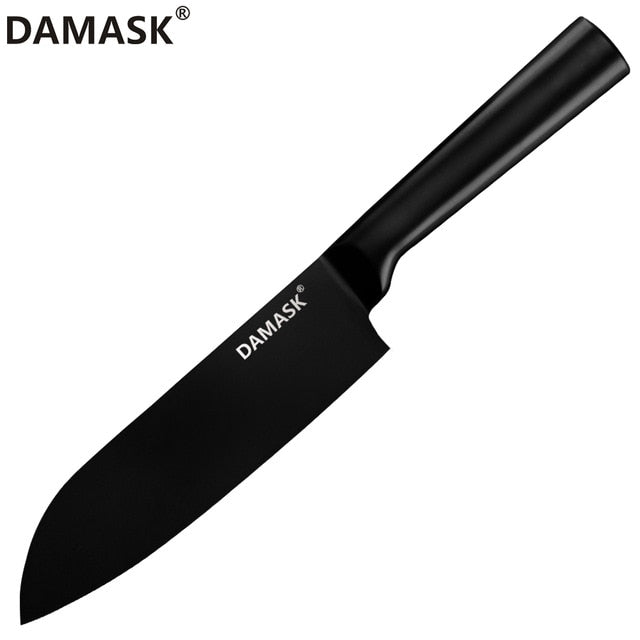 DAMASK Black Cleaver Stainless Steel Knife Set Chef 4Cr14mov Kitchen Knive Santoku Chopping Nakiri Utility Knife Cooking Tools