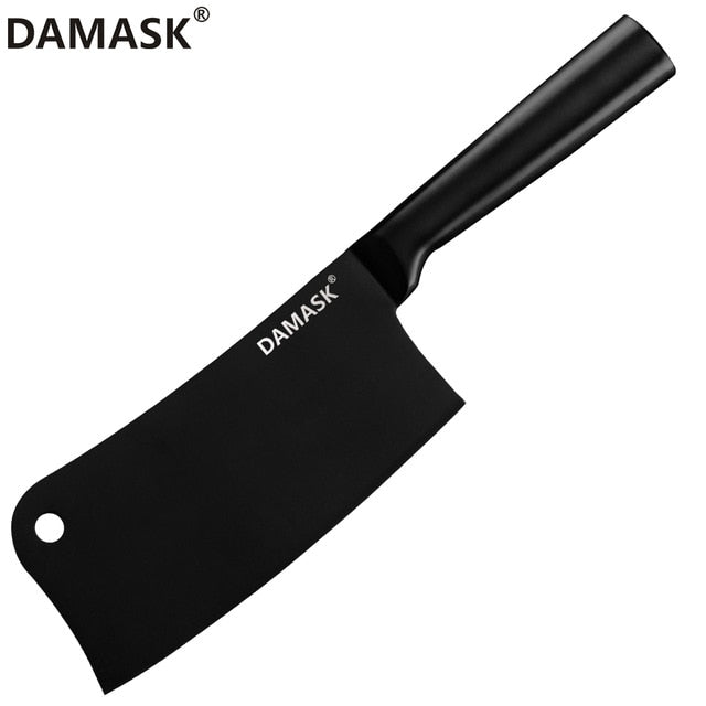 DAMASK Black Cleaver Stainless Steel Knife Set Chef 4Cr14mov Kitchen Knive Santoku Chopping Nakiri Utility Knife Cooking Tools