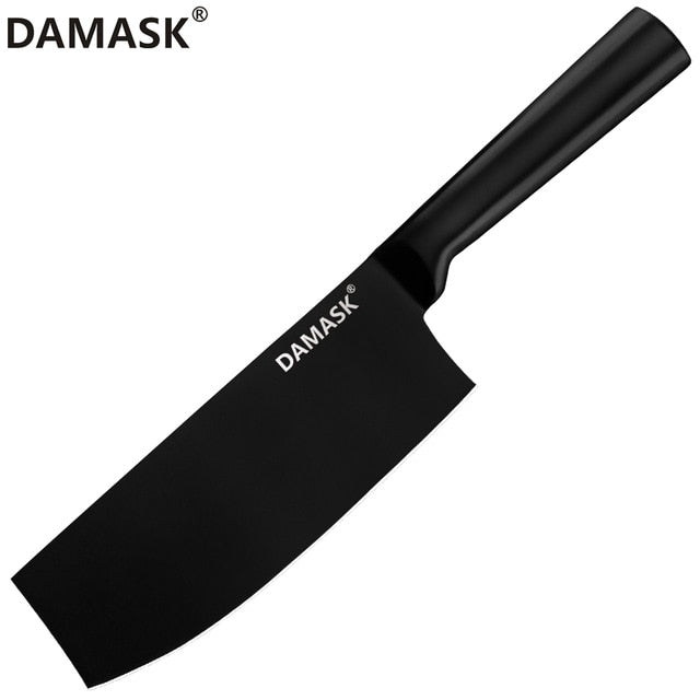 DAMASK Black Cleaver Stainless Steel Knife Set Chef 4Cr14mov Kitchen Knive Santoku Chopping Nakiri Utility Knife Cooking Tools