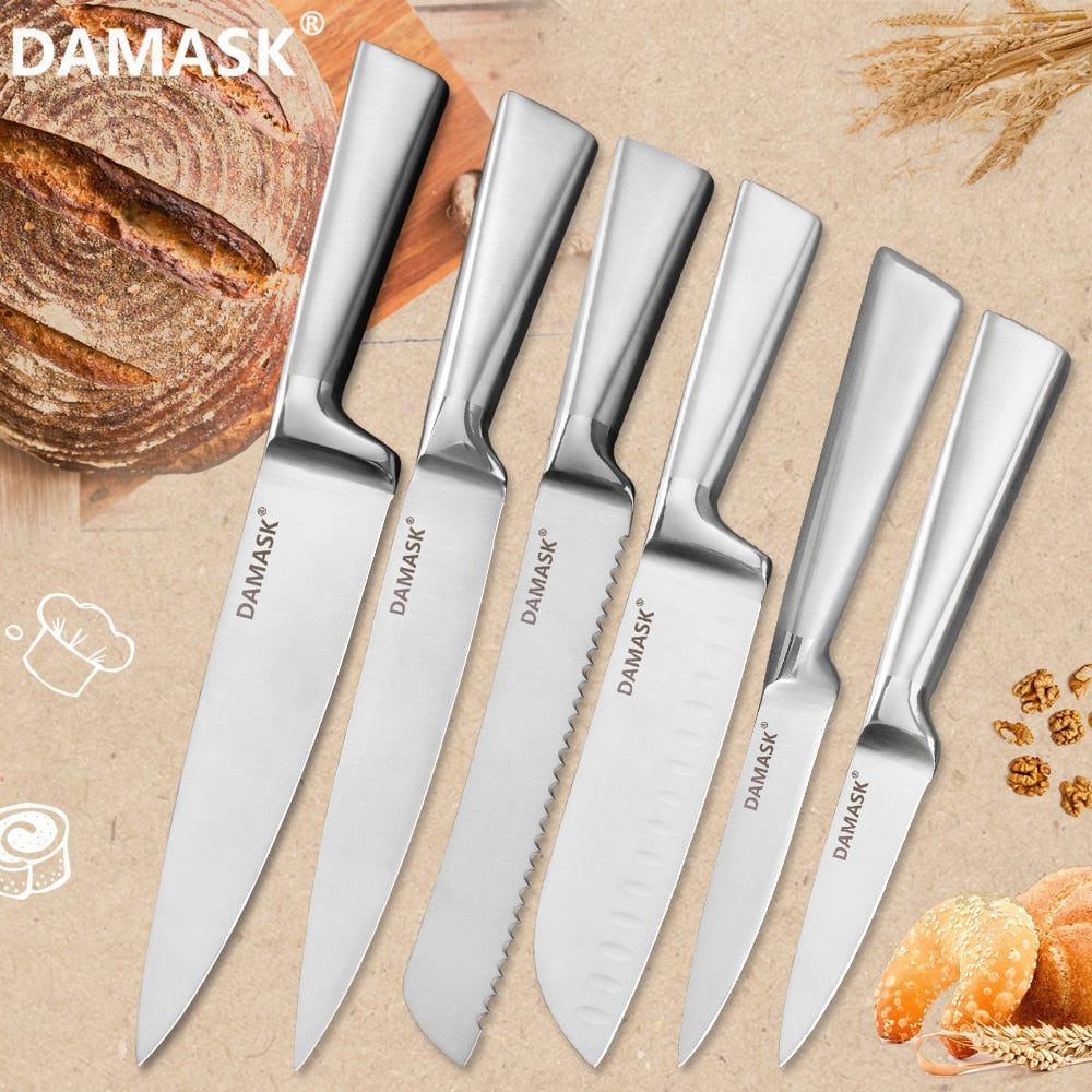 DAMASK Brand Stainless Steel Kitchen Knife Set Chef Cooking Knives 3Cr13 High Hardness Blade Light Weight Handle Cleaver Gyutou