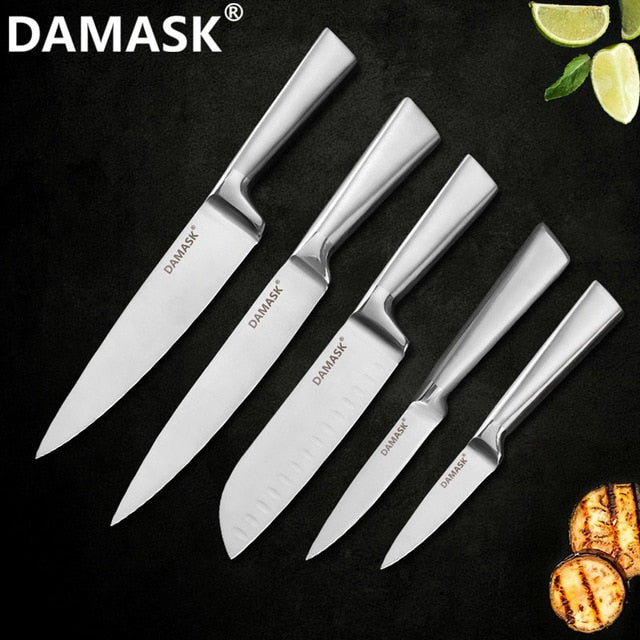 DAMASK Brand Stainless Steel Kitchen Knife Set Chef Cooking Knives 3Cr13 High Hardness Blade Light Weight Handle Cleaver Gyutou