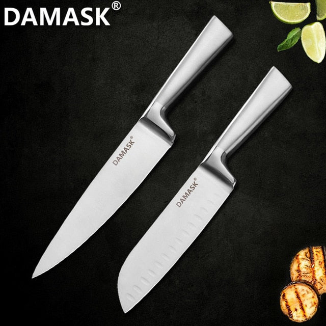 DAMASK Brand Stainless Steel Kitchen Knife Set Chef Cooking Knives 3Cr13 High Hardness Blade Light Weight Handle Cleaver Gyutou