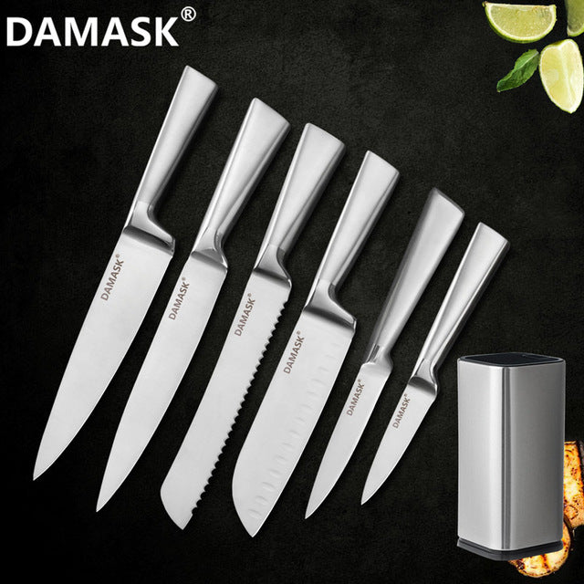 DAMASK Brand Stainless Steel Kitchen Knife Set Chef Cooking Knives 3Cr13 High Hardness Blade Light Weight Handle Cleaver Gyutou
