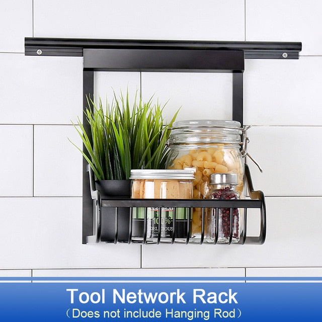 DIY Kitchen Storage Rack Wall Hanging Kitchen Shelf Pot Cover Spice Dish Rack Holders Cross Tube Kitchen Organizer Tools