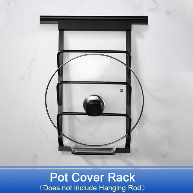 DIY Kitchen Storage Rack Wall Hanging Kitchen Shelf Pot Cover Spice Dish Rack Holders Cross Tube Kitchen Organizer Tools