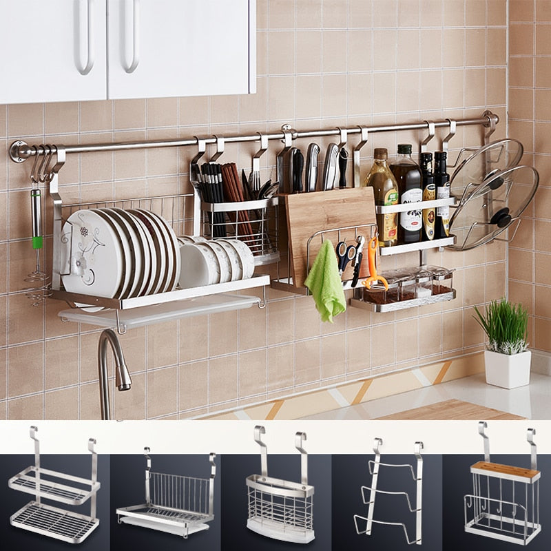 DIY Stainless Steel Kitchen Storage Rack Dish Rack Cutting Boards Stand 304 Stainless Steel Wall Mounted Kitchen Accessories