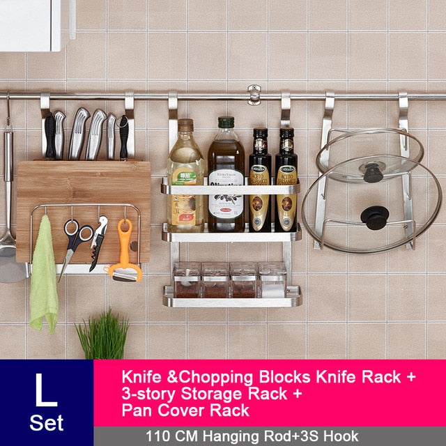 DIY Stainless Steel Kitchen Storage Rack Dish Rack Cutting Boards Stand 304 Stainless Steel Wall Mounted Kitchen Accessories