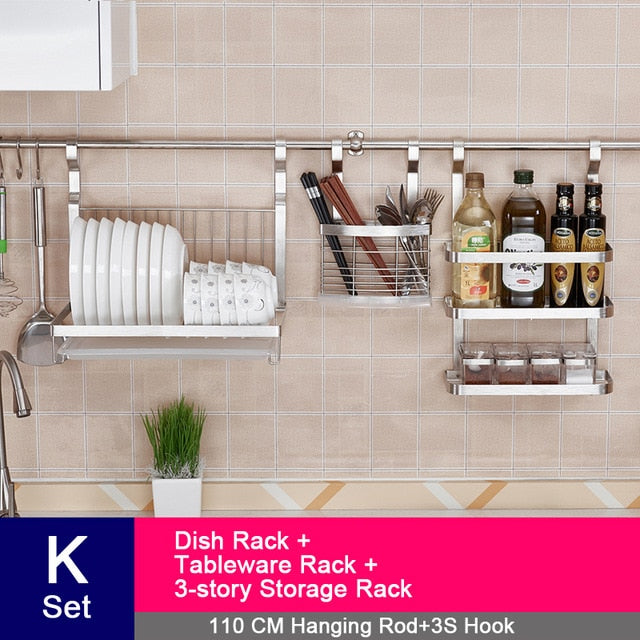 DIY Stainless Steel Kitchen Storage Rack Dish Rack Cutting Boards Stand 304 Stainless Steel Wall Mounted Kitchen Accessories