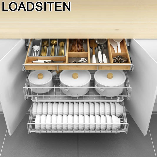De Cosina Accessories Organizer Drawer For Organizador Armario Dish Stainless Steel Cocina Rack Cuisine Kitchen Cabinet Basket