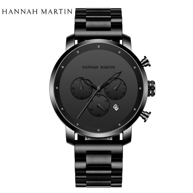 DropShipping  Big Dial 45mm Full Black Stainless Steel Multi-function Calendar Men's Top Brand Luxury Watches Relogio Masculino