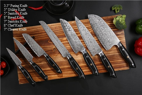 Everrich Kitchen Knife Set Stainless Steel Blades Damascus Laser Chef Knife Santoku Utility Paring Cooking Tools kitchen Knives