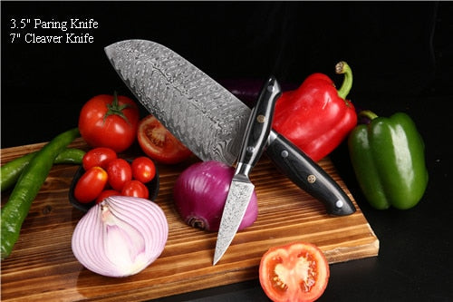 Everrich Kitchen Knife Set Stainless Steel Blades Damascus Laser Chef Knife Santoku Utility Paring Cooking Tools kitchen Knives