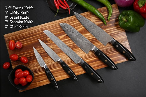 Everrich Kitchen Knife Set Stainless Steel Blades Damascus Laser Chef Knife Santoku Utility Paring Cooking Tools kitchen Knives