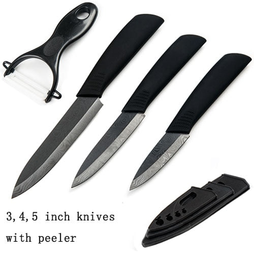 FINDKING Quality Ceramic kitchen knives black pattern blade with holder Peeler covers ceramic knife set kitchen knifes set best