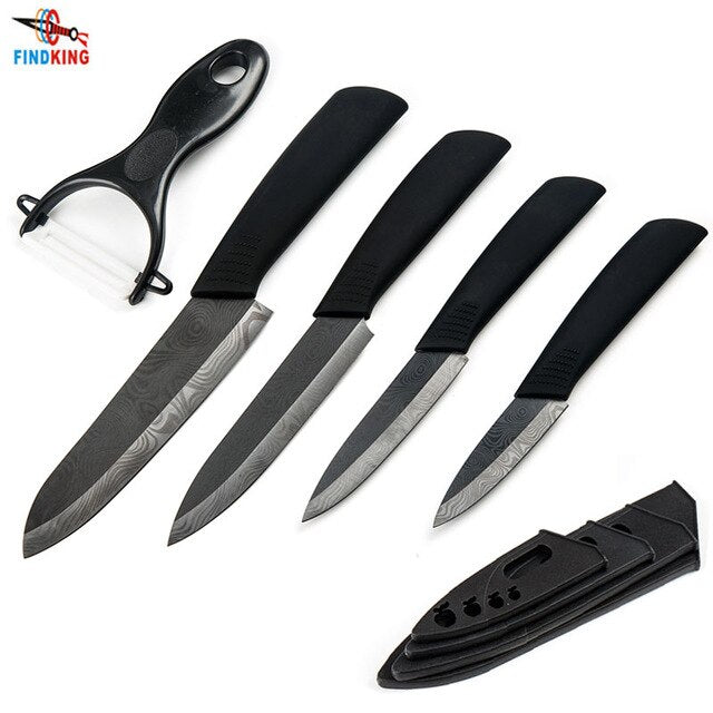 FINDKING Quality Ceramic kitchen knives black pattern blade with holder Peeler covers ceramic knife set kitchen knifes set best