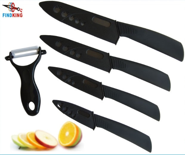 FINDKING Top quality  Zirconia black blade 3" 4" 5" 6" inch + Peeler + covers ceramic knife set kitchen Paring Fruit  knife