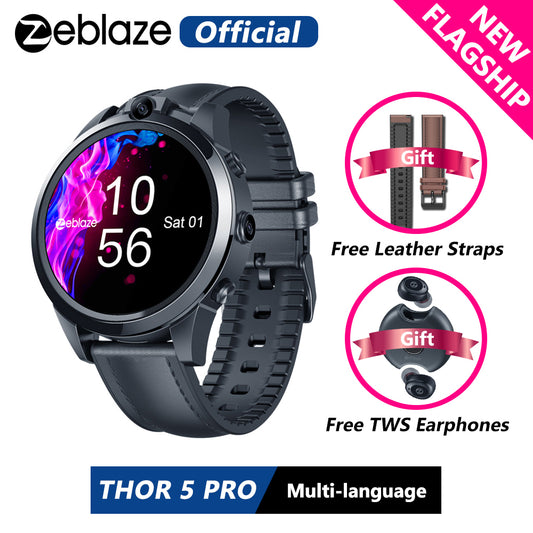 [Free Leather Straps+TWS Earphones] New Flagship Zeblaze THOR 5 PRO Ceramic Bezel 3GB+32GB Dual Camera Face Unlock Smart Watch